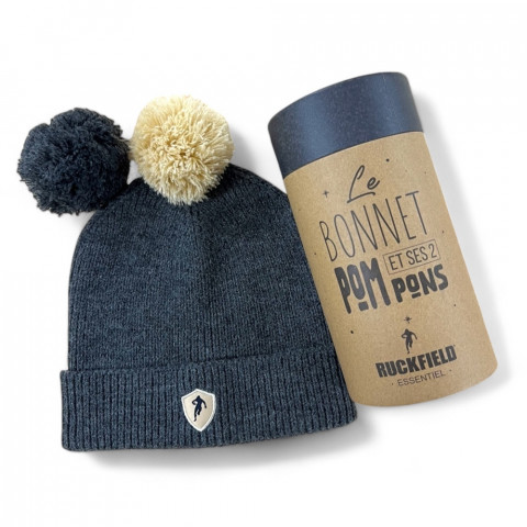 Ruckfield removable pompon beanie charcoal grey mottled