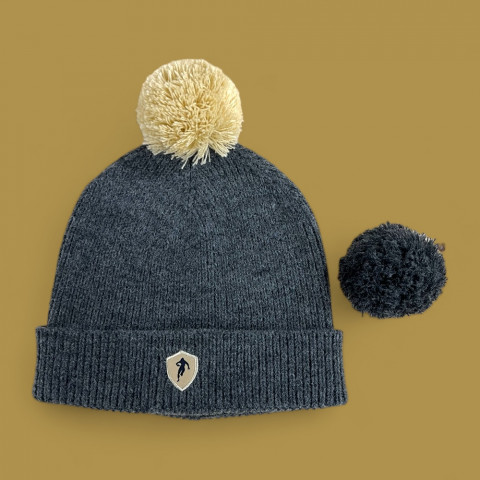 Ruckfield removable pompon beanie charcoal grey mottled