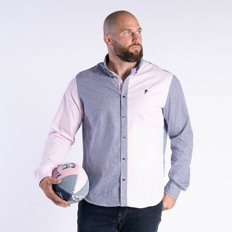 Ruckfield Members Rugby Club House gingham shirt navy blue and pink