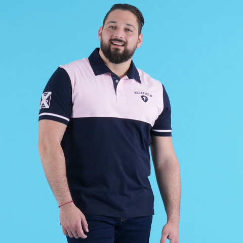 Short-sleeved polo shirt Ruckfield flowers of rugby navy blue and pink