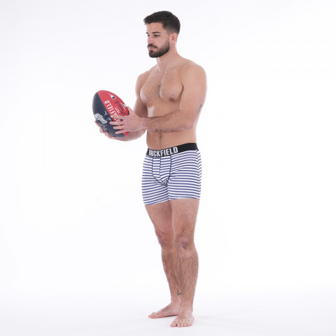 Ruckfield French Rugby Club blue and white striped boxer shorts 