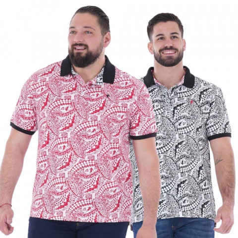 Red Ruckfield short-sleeved polo shirt with Maori print + free polo shirt