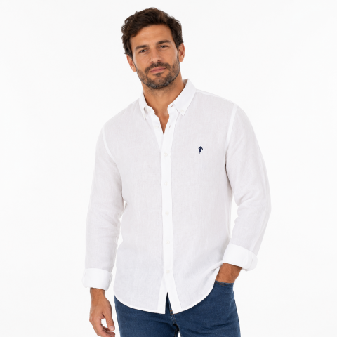 Ruckfield long-sleeved white linen shirt