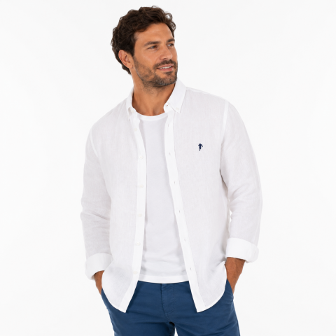 Ruckfield long-sleeved white linen shirt