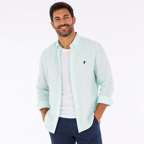 Ruckfield long-sleeved linen shirt water green