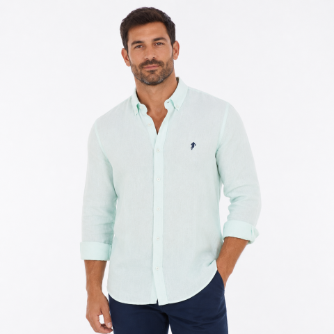 Ruckfield long-sleeved linen shirt water green