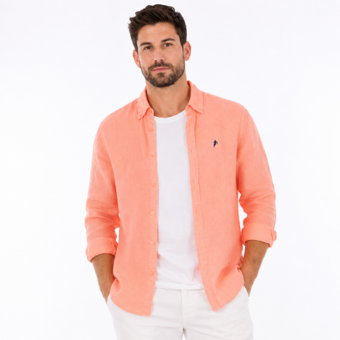 Ruckfield long-sleeved coral linen shirt
