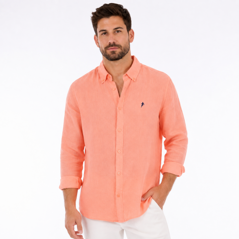 Ruckfield long-sleeved coral linen shirt