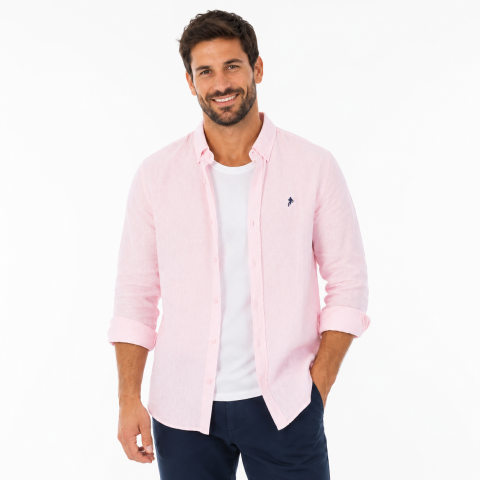 Ruckfield long-sleeved pink linen shirt