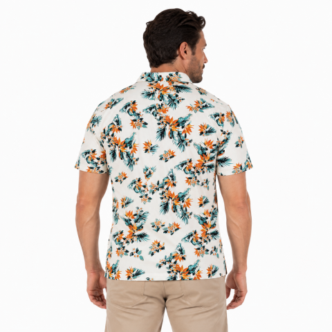 Off-white short-sleeved polo shirt with Palm Beach print Ruckfield 