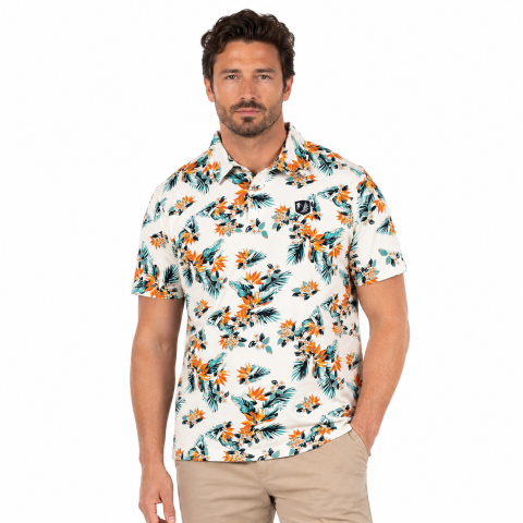 Off-white short-sleeved polo shirt with Palm Beach print Ruckfield 