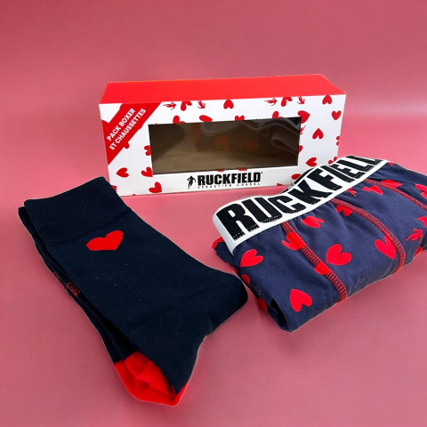 Ruckfield navy blue boxer shorts and heart socks set