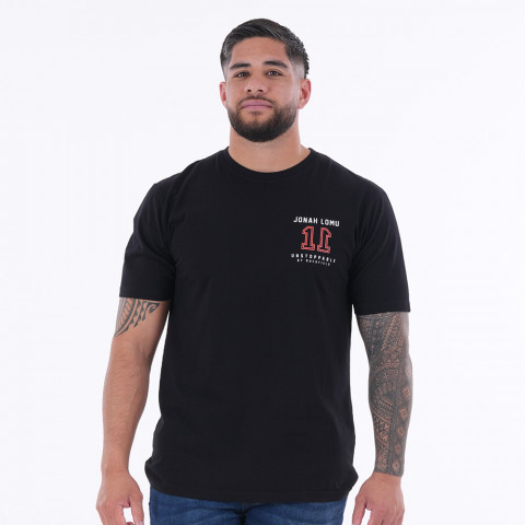 Jonah Lomu" black short-sleeved T-shirt by Ruckfield.