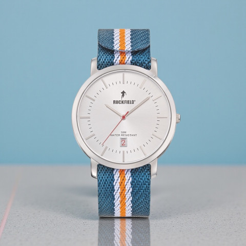 Men's watch with fabric strap Blue/White/Red