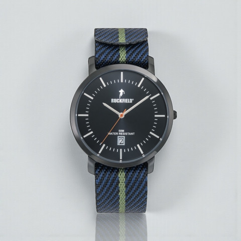 Ruckfield men's watch with blue & khaki fabric strap