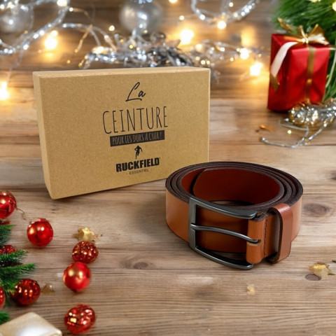 Ruckfield cognac leather belt and key ring