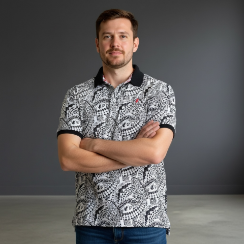 Ruckfield black maori print short-sleeved polo shirt