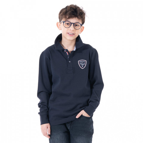 Boys' long-sleeved polo shirt French Rugby Club navy