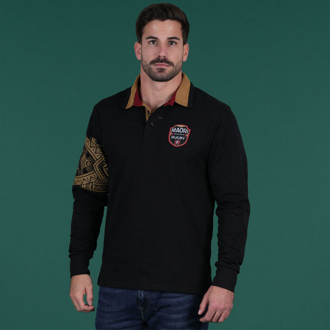 Long-sleeved polo shirt Ruckfield Maori Rugby black