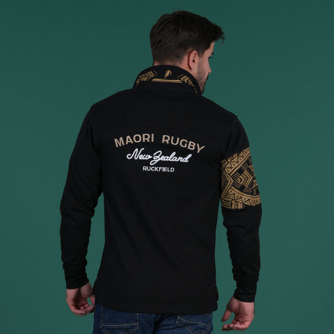 Long-sleeved polo shirt Ruckfield Maori Rugby black