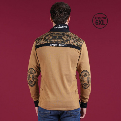 Long-sleeved polo shirt Ruckfield Maori Rugby dark beige