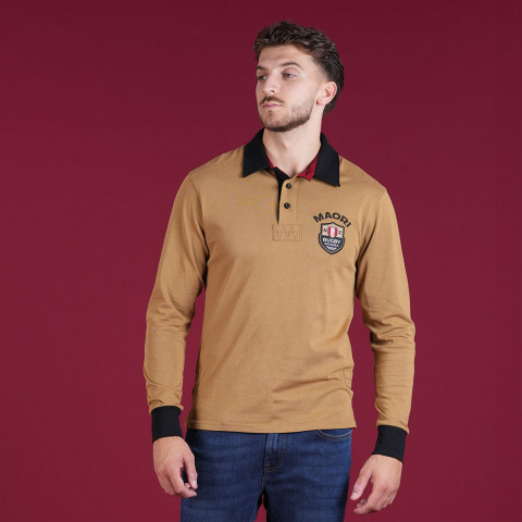 Long-sleeved polo shirt Ruckfield Maori Rugby dark beige