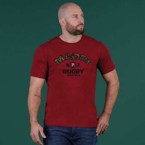 Dark red short-sleeved Ruckfield Maori Rugby T-shirt