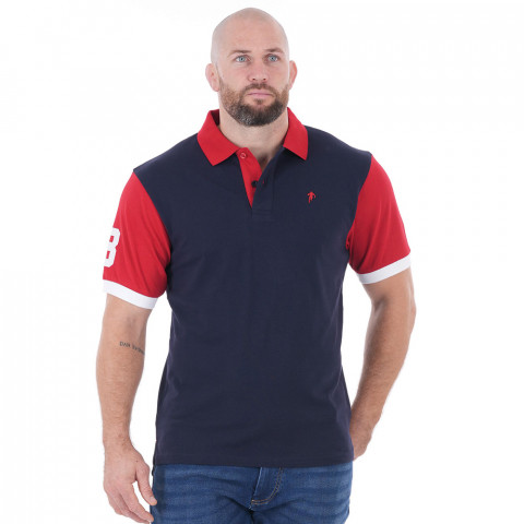 Ruckfield two-tone polo shirt, short-sleeved, navy blue/red