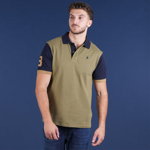 Ruckfield two-tone polo shirt, short-sleeved, almond green / navy blue