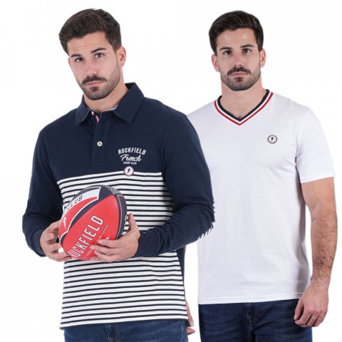 Ruckfield French Rugby Club navy blue long-sleeved polo shirt duo pack