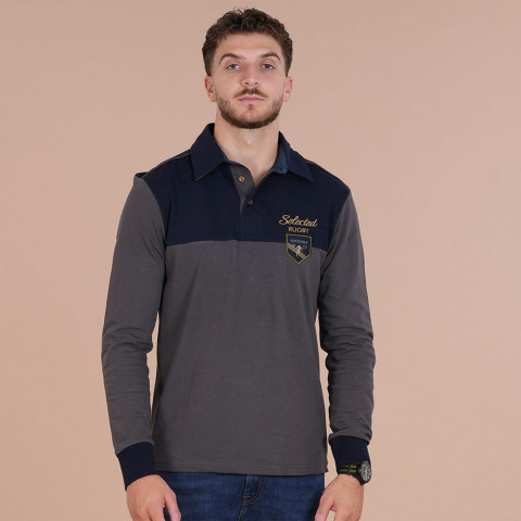 Long-sleeved polo shirt Ruckfied Selected Rugby navy blue 