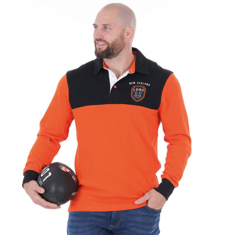 Jonah Lomu orange long-sleeved polo shirt by Ruckfield