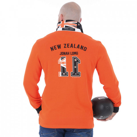 Jonah Lomu orange long-sleeved polo shirt by Ruckfield