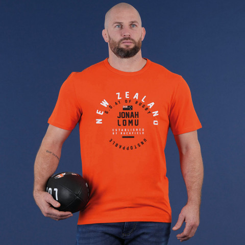 Jonah Lomu orange T-shirt by Ruckfield