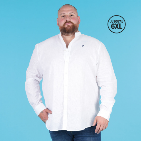 Ruckfield white linen shirt, long sleeves, mao collar