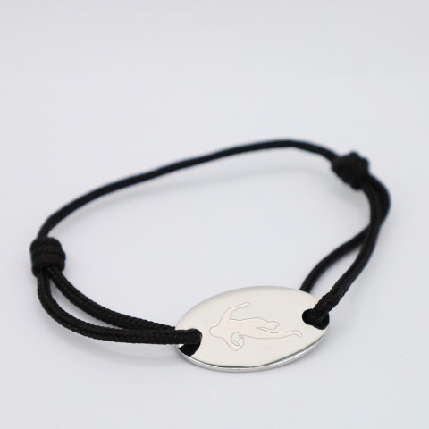 Black cord bracelet Oval medallion engraved "Papa je t'aime" (Daddy I love you)