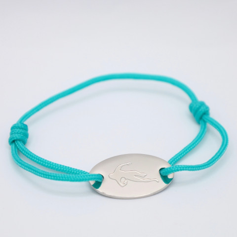 Turquoise cord bracelet Engraved oval medallion "Papa je t'aime" (Daddy I love you)