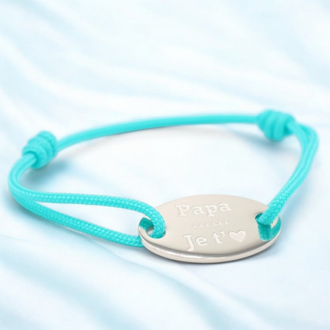 Turquoise cord bracelet Engraved oval medallion "Papa je t'aime" (Daddy I love you)