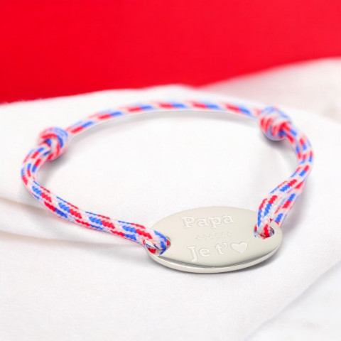 Cord bracelet Oval medallion engraved "Papa je t'aime" (Daddy I love you)
