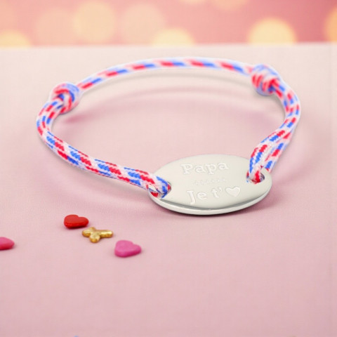 Cord bracelet Oval medallion engraved "Papa je t'aime" (Daddy I love you)