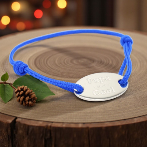 Cord bracelet navy Oval medallion engraved "Papa cool".