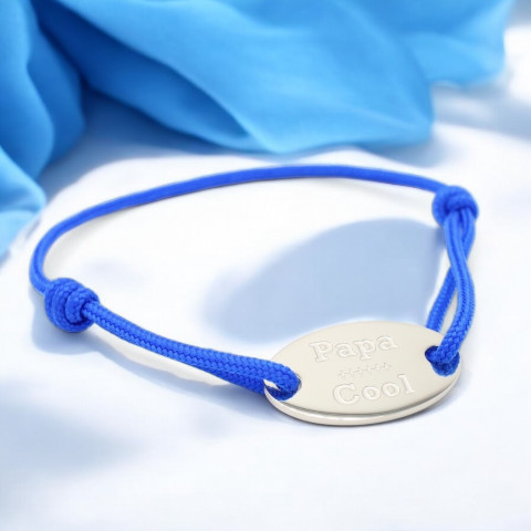 Cord bracelet navy Oval medallion engraved "Papa cool".
