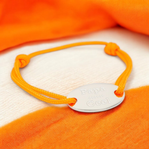 Orange cord bracelet Oval medallion engraved with "Papa Cool" logo