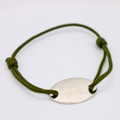Khaki cord bracelet Oval medallion engraved "Papa cool".
