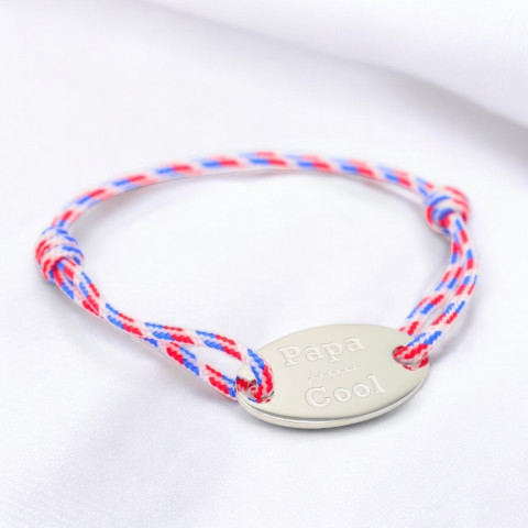 Cord bracelet Oval medallion engraved "Papa cool".
