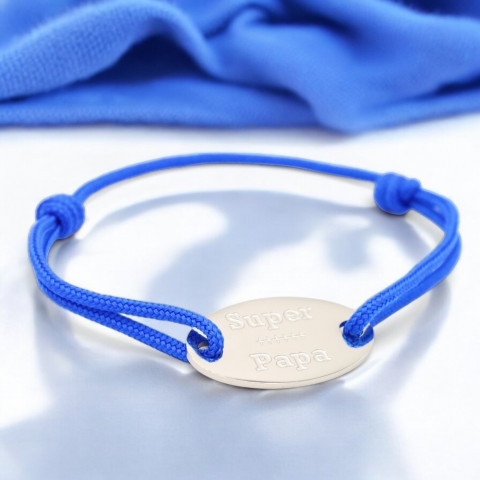 Blue cord bracelet Oval medallion engraved "Super Papa".