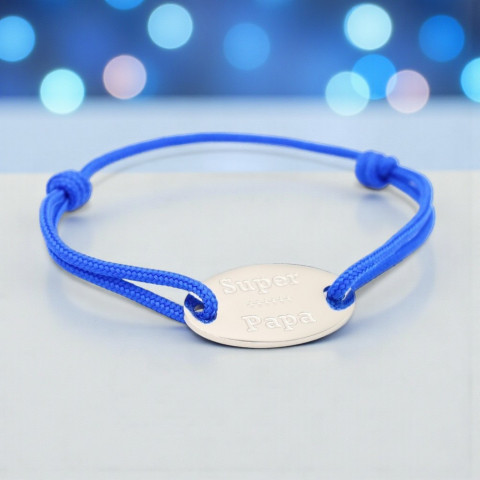 Blue cord bracelet Oval medallion engraved "Super Papa".