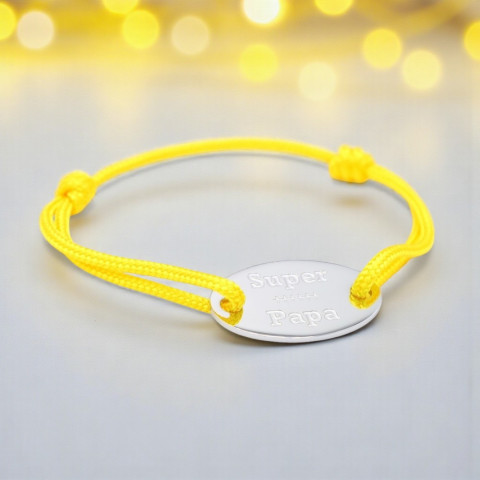 Yellow cord bracelet Oval medallion engraved "Super Papa".