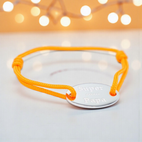Orange cord bracelet Oval medallion engraved "Super Papa".