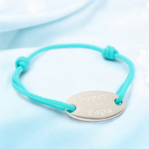 Turquoise cord bracelet Oval medallion engraved "Super Papa".
